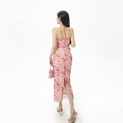 Kvinnors Klänning Justerbar Krage Mjuk Tyg med Fjärilsmotiv 3