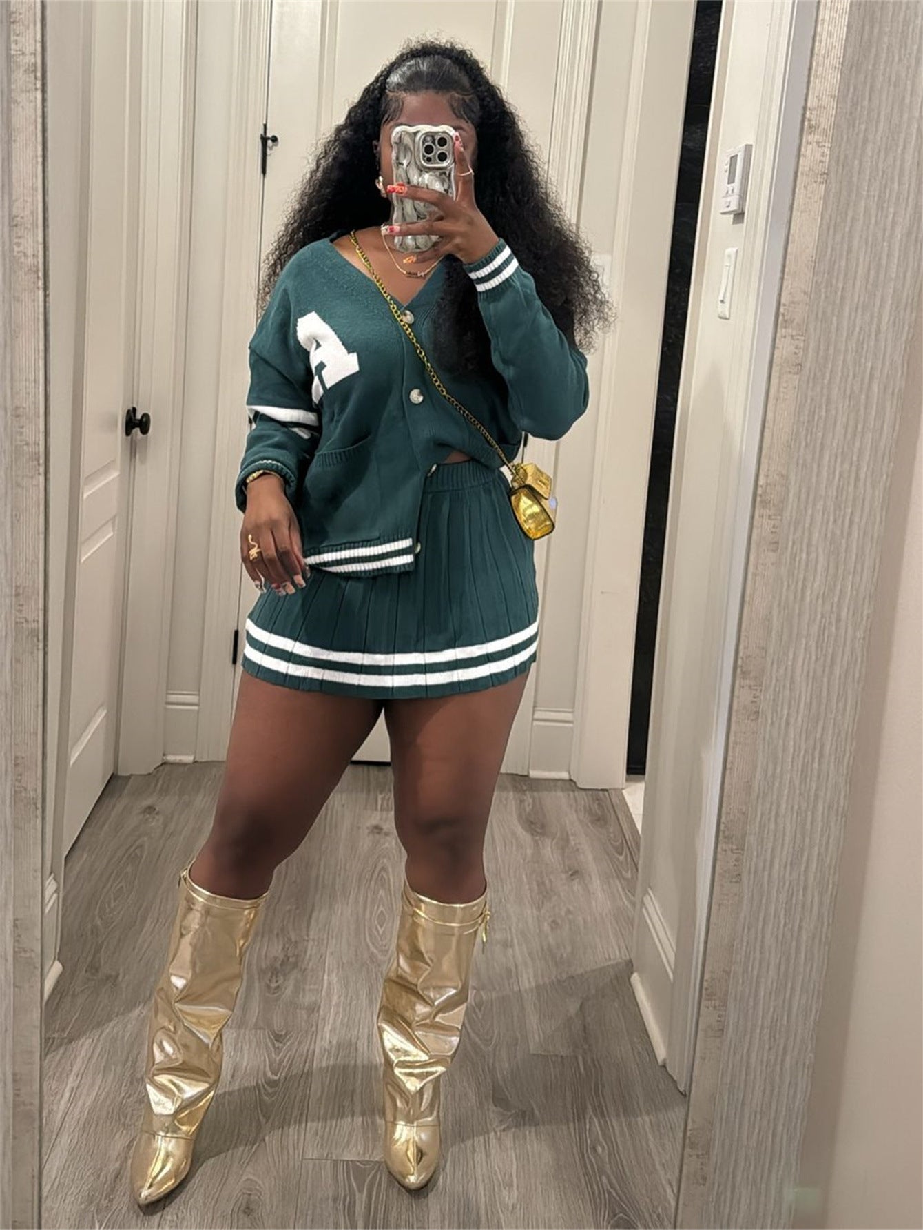 Kvinna Långärmad Kofta Mini Rock Polyester Spandex-6