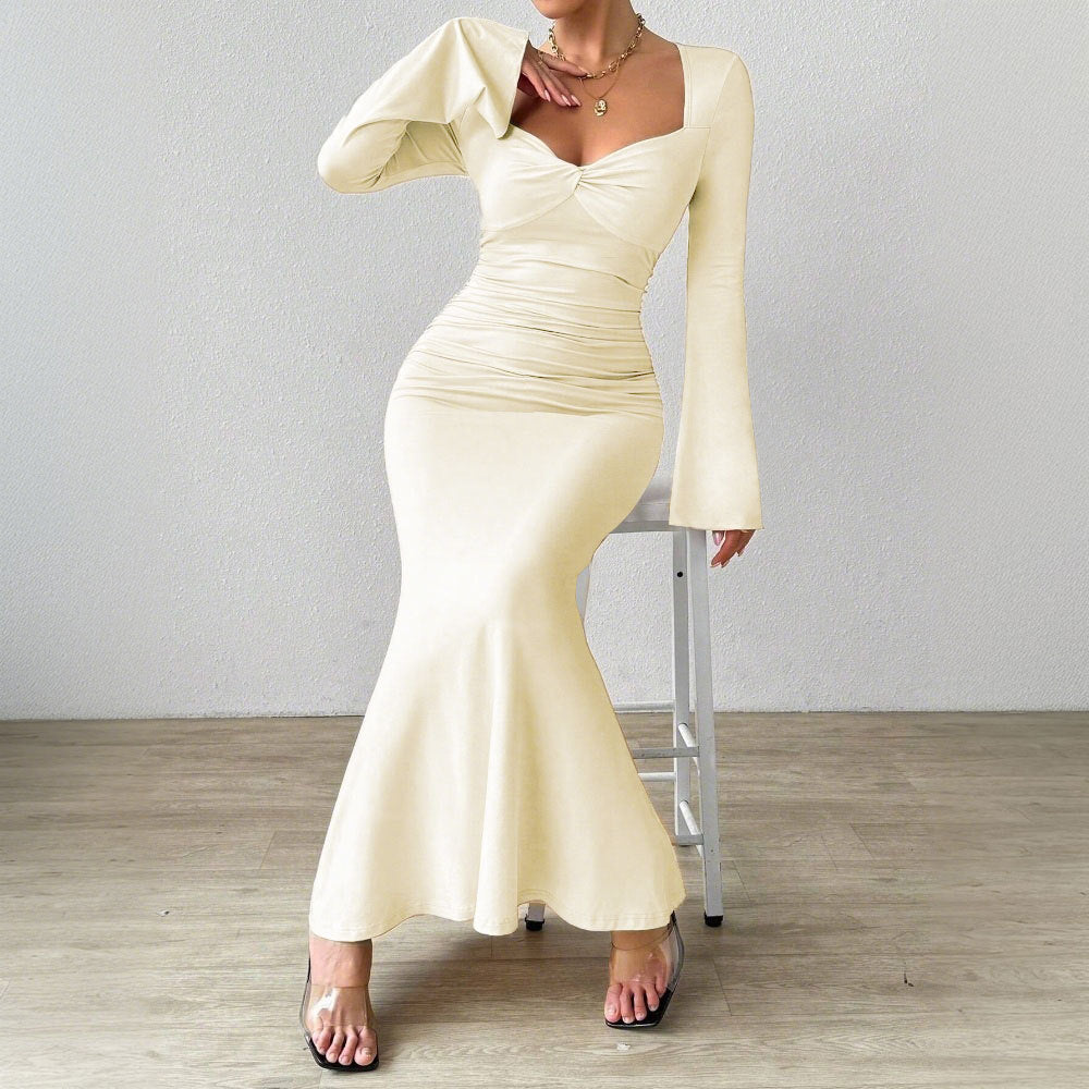 Dam Maxiklänning Draperad Elastisk Långärmad 3