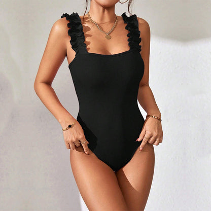 Dam Capri Byxor Slim Fit med Ruffles i Polyester-2