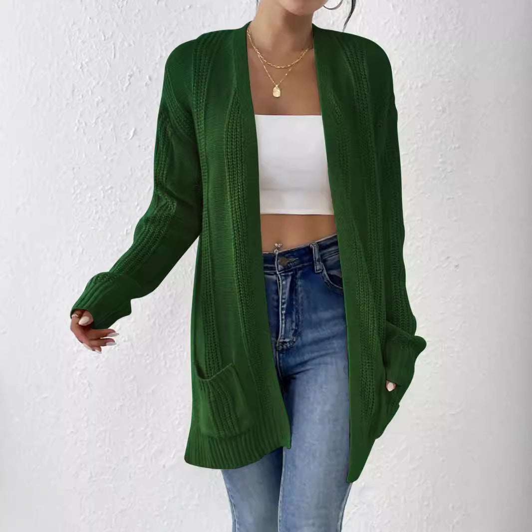 Lång Kofta Dam Öppen Spandex Cardigan-2