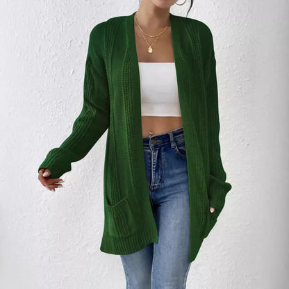 Lång Kofta Dam Öppen Spandex Cardigan-2