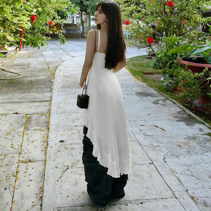 Kvinnors Ruffle Topp Vikbar Design Spaghettiband Lätt Material 5