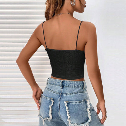 Kvinnor Spagettitop Monokrom Polyester Lätt Elastisk-5