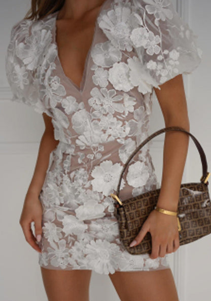 Kvinnors Midi Klänning Tredimensionell Blomma Polyester 10