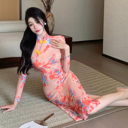 Dam Klänning Midi med Stehkrage Långärmad i Högkvalitativt Tyg-5