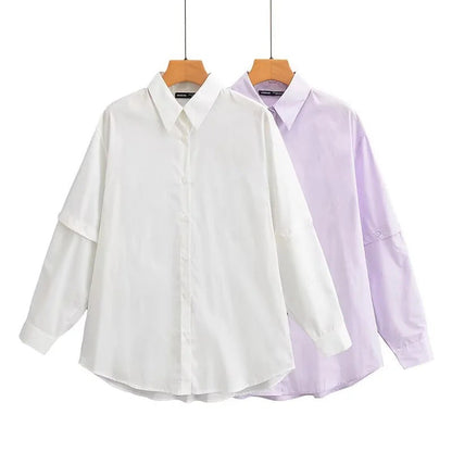 Vit Dam Blus Överdimensionerad Bomull Skjortablus 2
