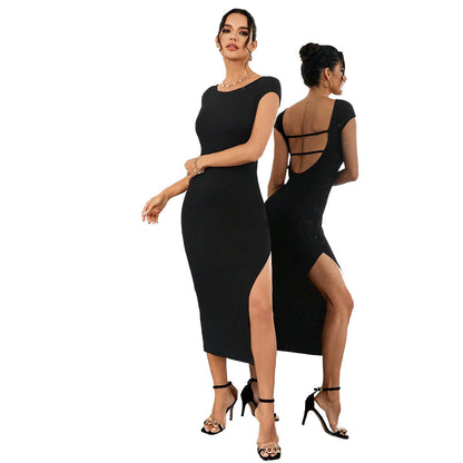 Dam Bodycon Klänning Kortärmad Polyester-1
