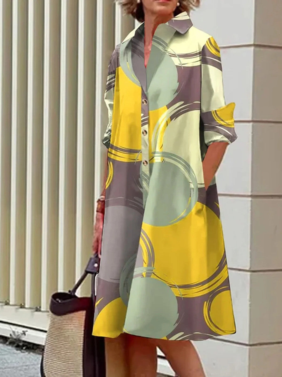 Dam Fickskjorta A-Line Midi Rock Geometriskt Mönster Högkvalitativt Tyg-1