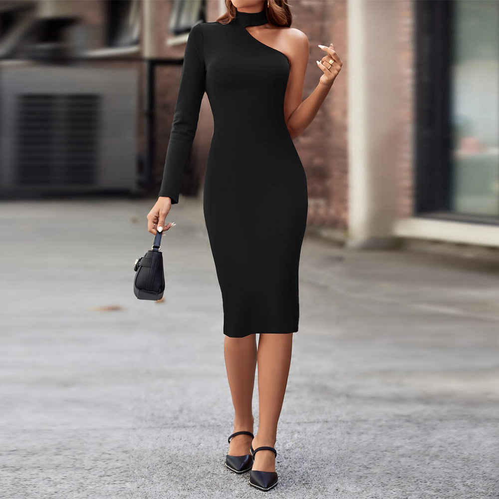 Variant image for Dam Midiklänning Off-Shoulder Halvhög Krage Elegant Midi Klänning-1