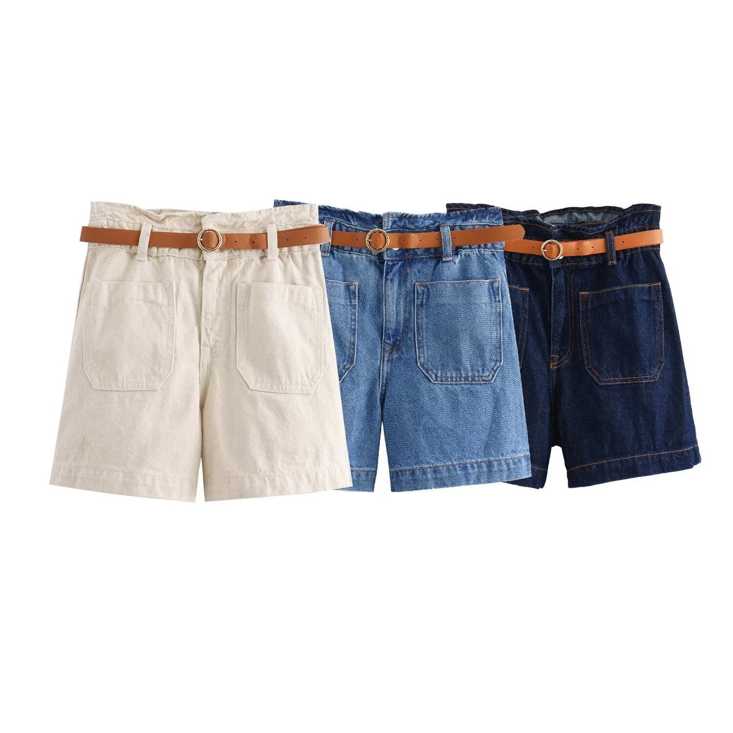 Kvinnors Jeansshorts Avtagbart Bälte Avslappnad Denim 2