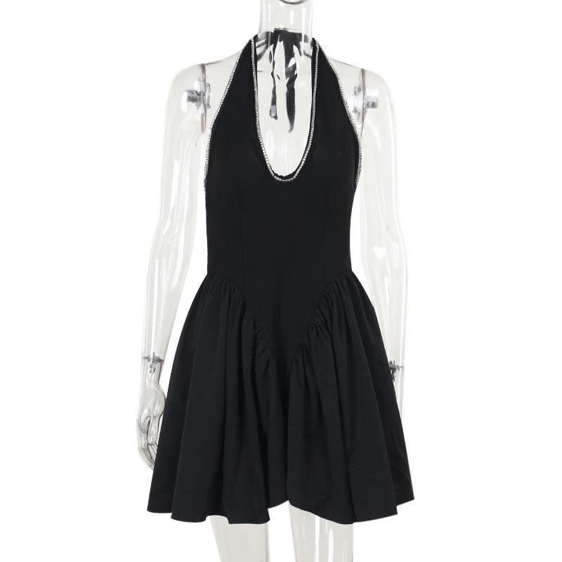 Kvinnors Ärmlös Klänning Djup V-Ringning Rufsad Högkvalitativt Material 1