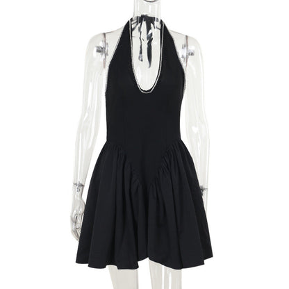 Kvinnors Ärmlös Klänning Djup V-Ringning Rufsad Högkvalitativt Material 1