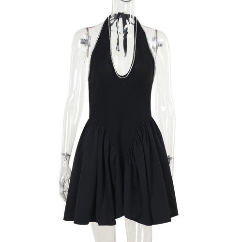 Kvinnors Ärmlös Klänning Djup V-Ringning Rufsad Högkvalitativt Material 1