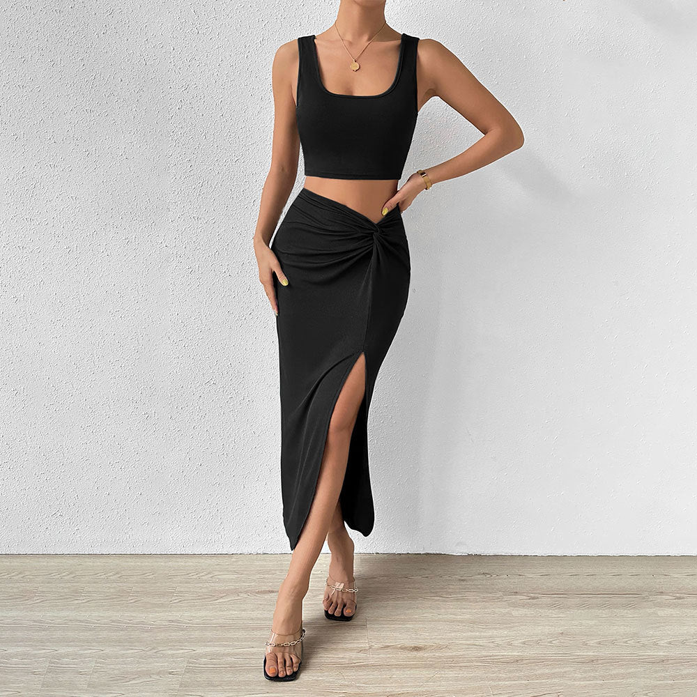 Dam Midi Kjol Set Ärmlös Polyester Elegant-2