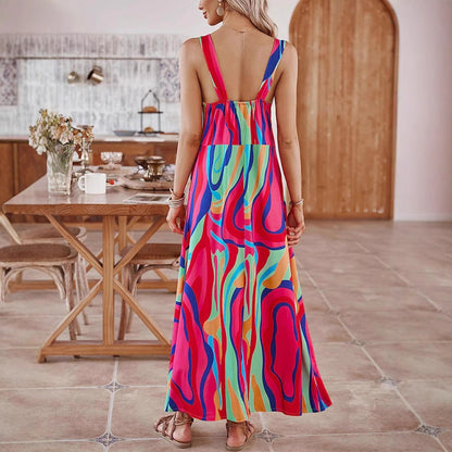 Maxiklänning Dam Blommig Lång Polyester Spaghetti Band-5