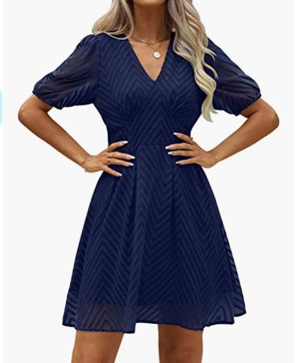 Dam A-linjig Klänning V-hals Korta Ärmar Mjukt Tyg 8