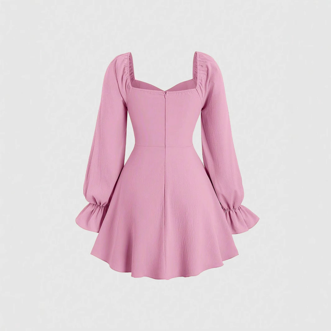 Kvinnors A-Line Klänning Lång Ärmar Polyester Enfärgad Design-3