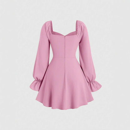 Kvinnors A-Line Klänning Lång Ärmar Polyester Enfärgad Design-3