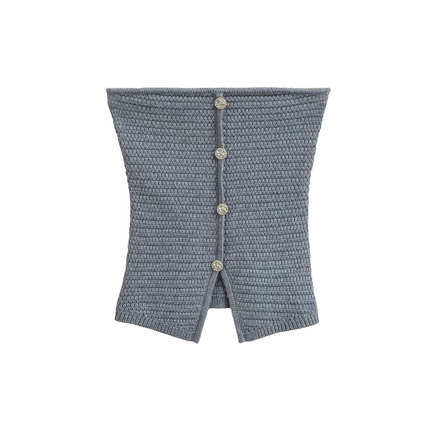 Variant image for Kvinnors Stickad Topp Strukturerad Andningsbart Material med Dekorativa Knappar-1