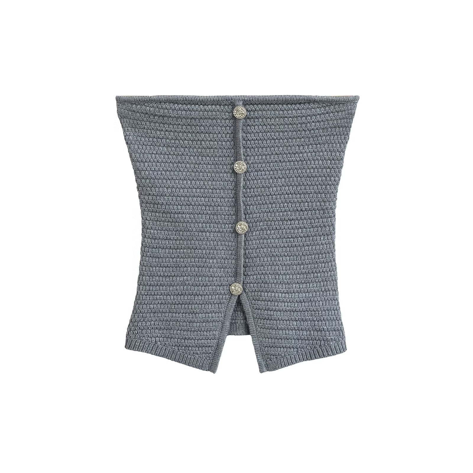 Variant image for Kvinnors Stickad Topp Strukturerad Andningsbart Material med Dekorativa Knappar-1