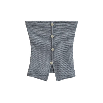 Variant image for Kvinnors Stickad Topp Strukturerad Andningsbart Material med Dekorativa Knappar-1