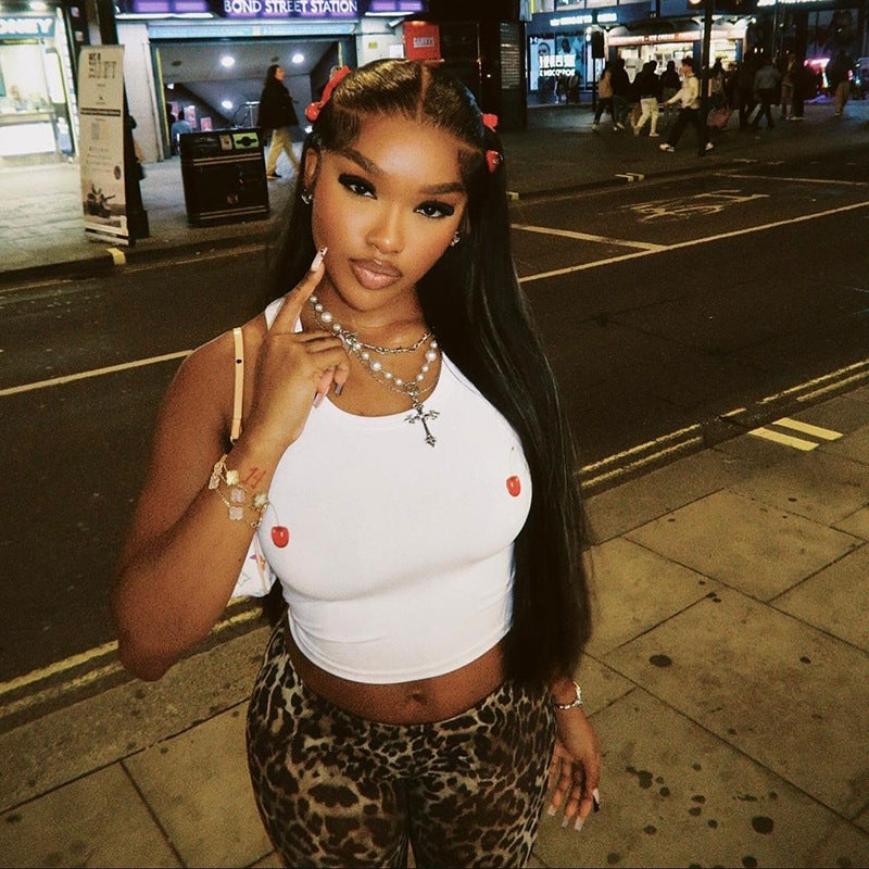 Kvinnors Sportig Topp Figurnära Andningsbart Material med Körsbärsmotiv 2