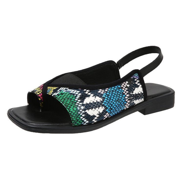 Kvinnors Slingback Sandaler i Ormhud och Leopardmönster – Justerbar Rem och Vadderad Innersula för Komfort 6