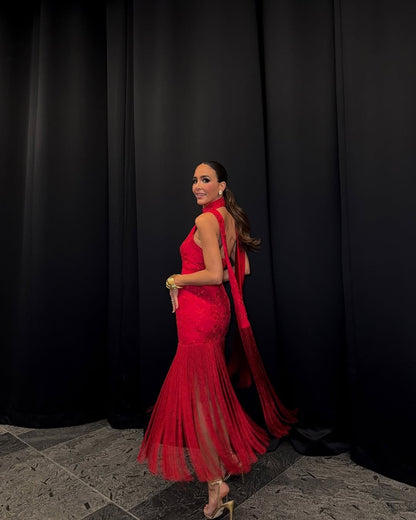 Kvinnors Aftonklänning Spetsdetaljer V-hals Polyester 7