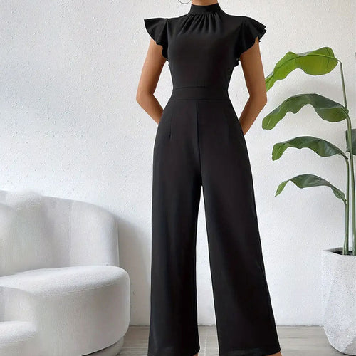 Kvinnors Jumpsuit Bred Ben Höghalsad Rüsch Detaljer Andningsbart Elastiskt Tyg 1