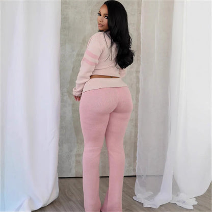 Kvinnors Långärmad Topp och Byxor Set Stickad Spandex Regular Fit-4