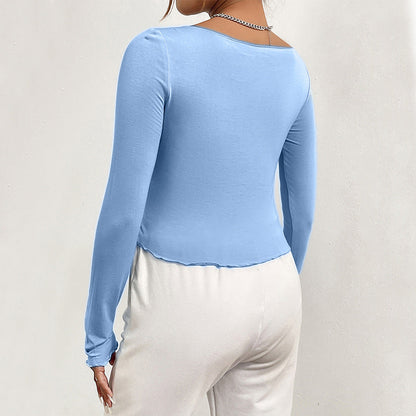 Kvinnors Långärmad Topp Asymmetrisk Design Mjuk Tyg 3