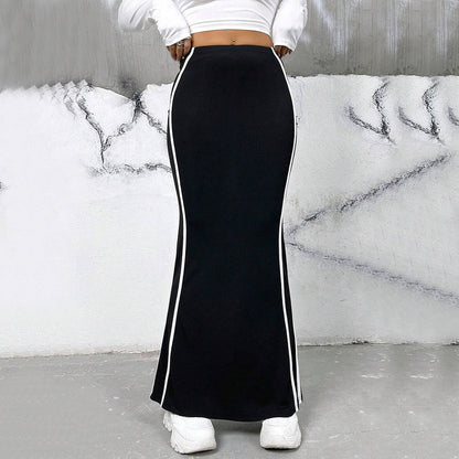 Dam Bodycon Kjol Kontrasterande Design Polyester-2