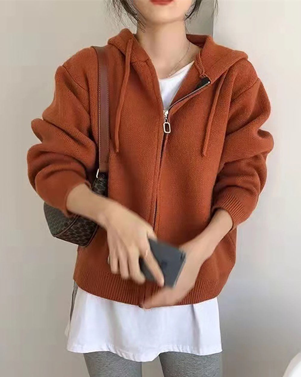 Variant image for Damer Korta Hoodies Avslappnad Mjuk Stickad-1