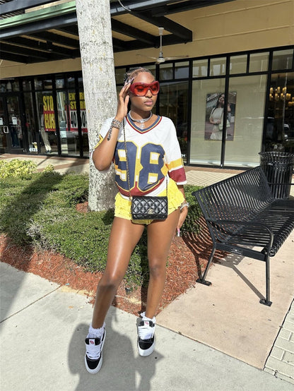 Variant image for Dam T-shirt V-ringning Kort Ärmar Färgblock Polyester-7