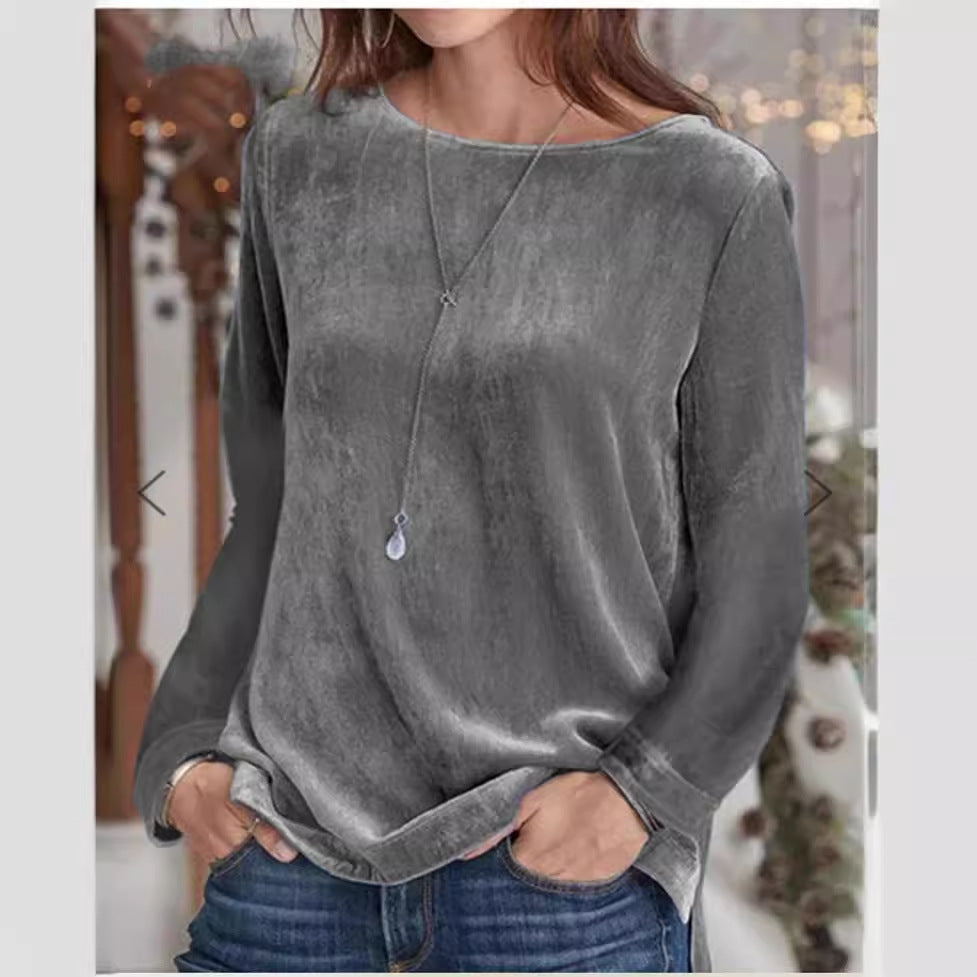 Dam Tröja Rundhalsad i Mjuk Sammet Casual-4