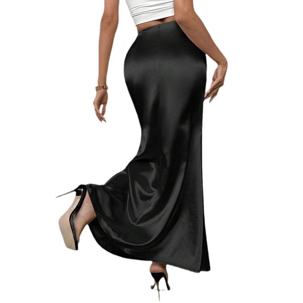 Dam Maxikjol Satin Elegant Lång Stil Med Figur-Huggande Passform 6