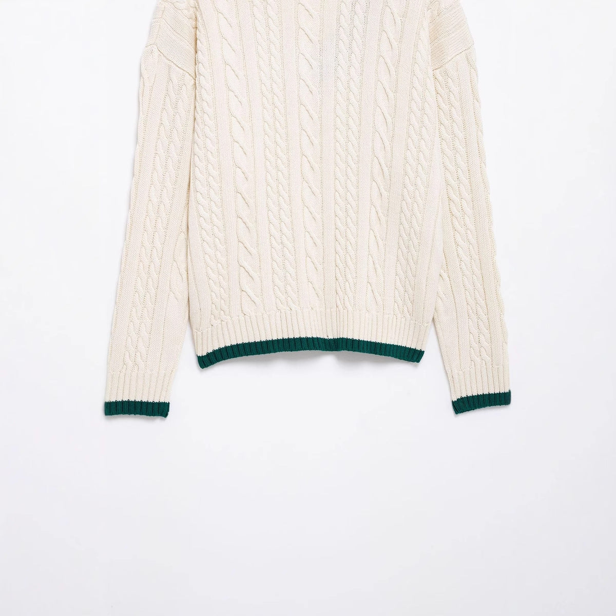 Stickad Tröja Dam V-ringning Flätmönster Mjuk Bomullsblandning-4