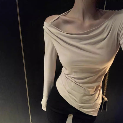 Off-Shoulder Festtopp Dam med Långa Ärmar i Mjuk Tyg – Perfekt för Fest och Vardag 5