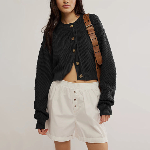 Dam Sweater Vid Knäppning Akryl Stickad-2