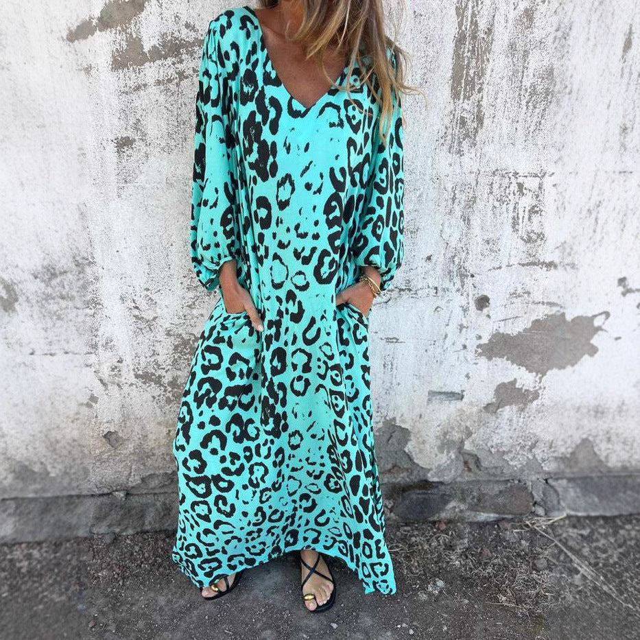 Kvinnors Utställd Klänning V-ringad Polyester Leopardmönstrad-2