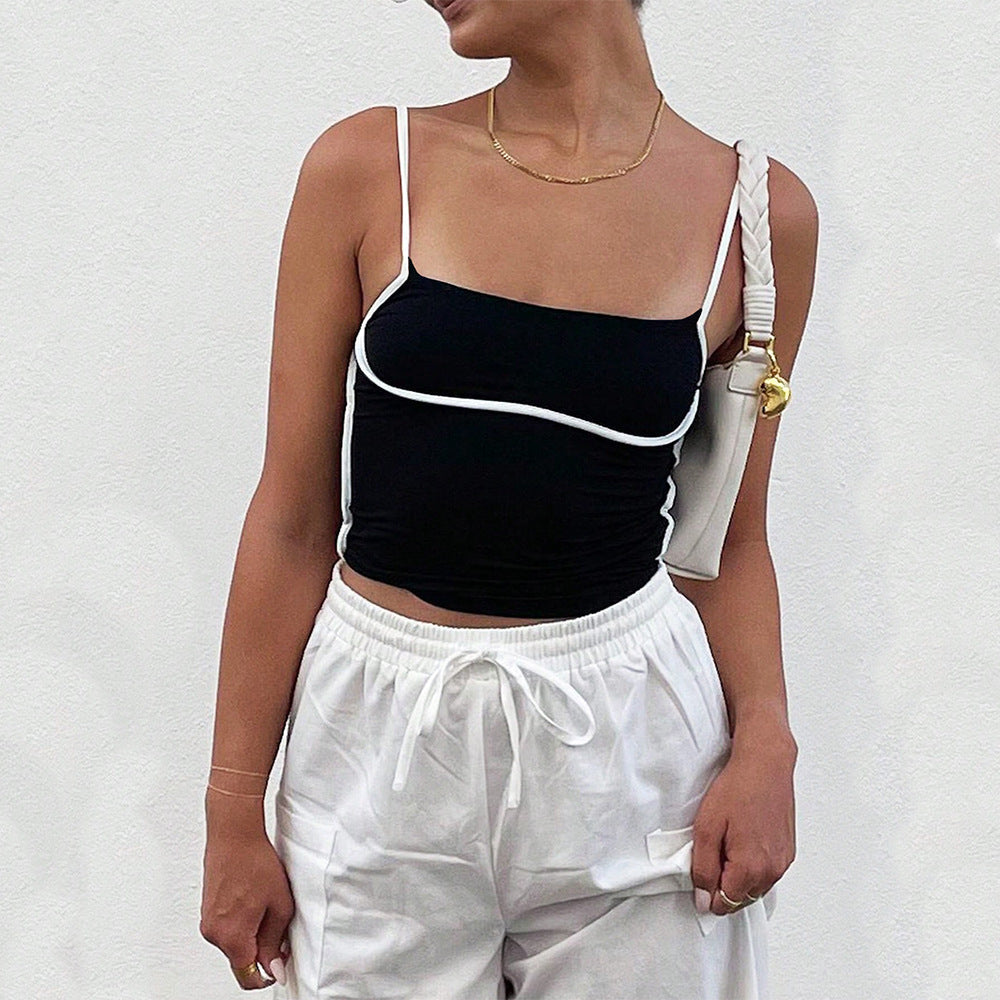 Kvinnors Ärmlös Topp Färgblockering Polyester Spaghetti Straps-2