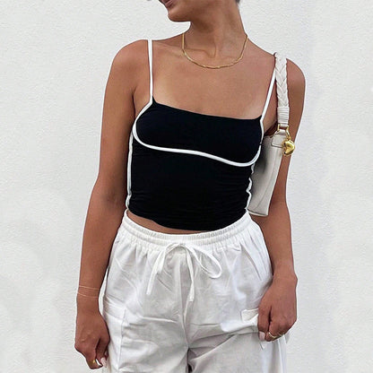 Kvinnors Ärmlös Topp Färgblockering Polyester Spaghetti Straps-2