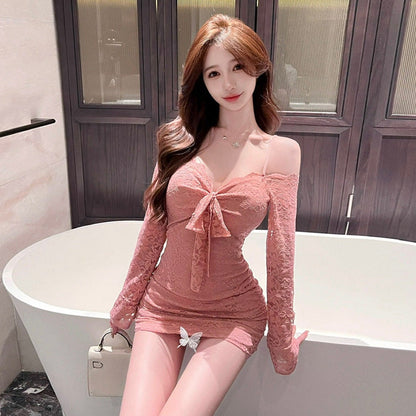 Kvinnors Kort Klänning V-hals Spaghetti Band Mjuk Tyg-4