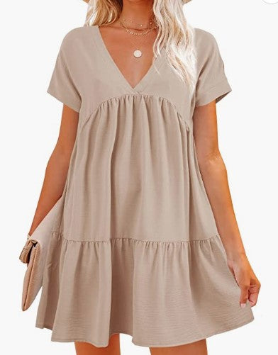 Elegant V-Hals Dam Klänning med Rufsad Design – Fina och Luftiga Damklänningar för Speciella Tillfällen 4