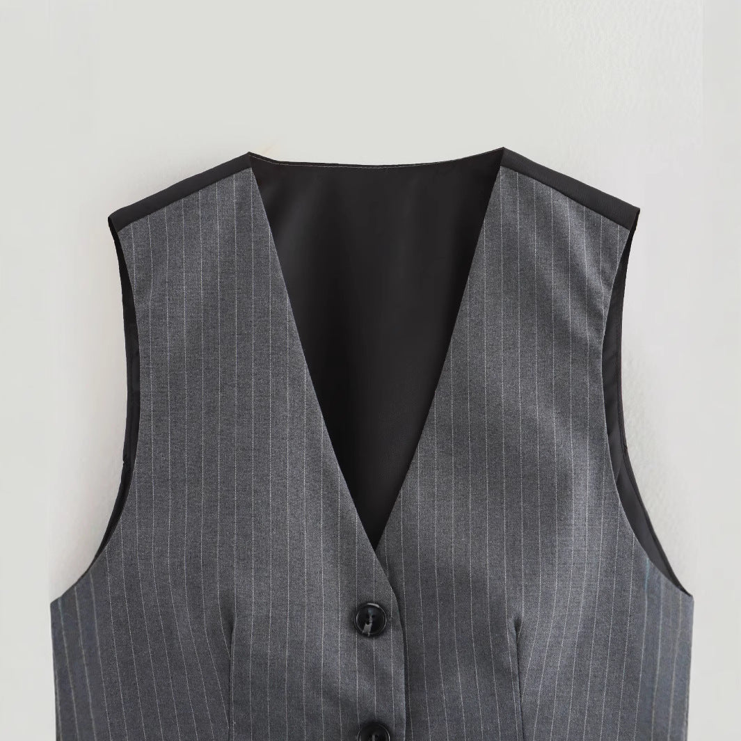Dam V-ringad Väst med Randiga Ärmar i Polyester-2