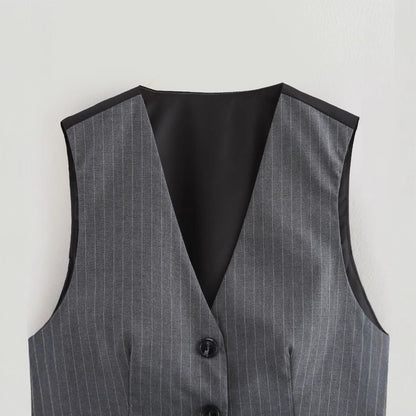 Dam V-ringad Väst med Randiga Ärmar i Polyester-2