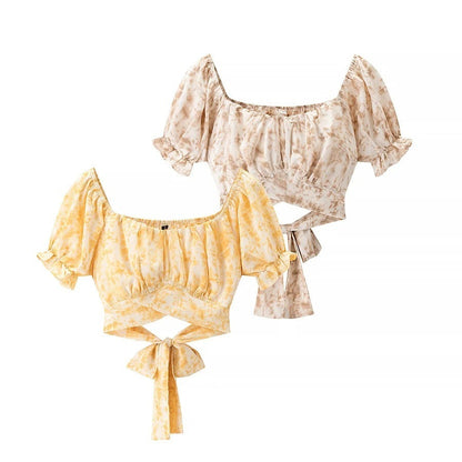 Kvinnors Wrap-blus Puffärmar Lätt och Andningsbart Tyg 2