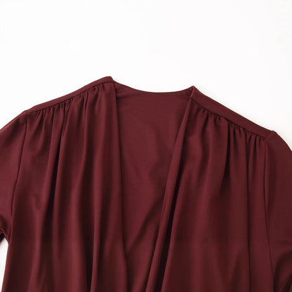 Kvinnors Wrap-Klänning Långärmad Flödande Tyg 4