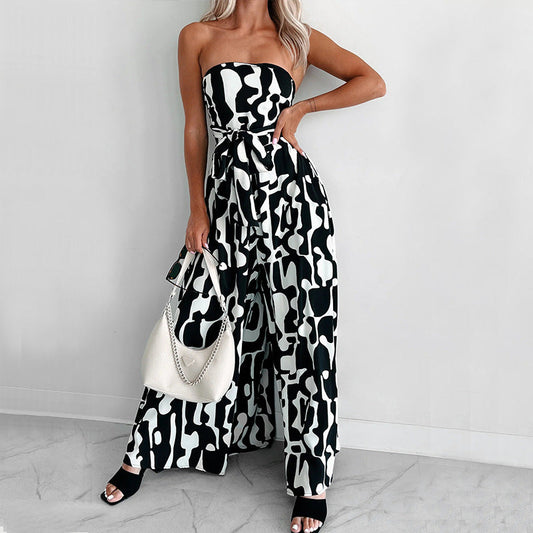 Dam Jumpsuit Elegant Lätt Tyg med Bindningsbälte 1